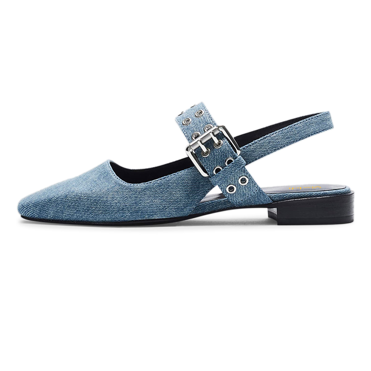 Denim Blue Square Toe Studded Slingback Low Heel Pumps for Women Nicepairs