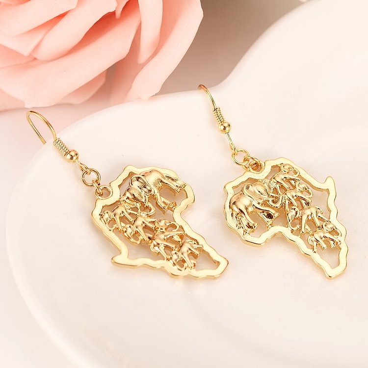 Gold  GP earring Africa Ethiopia map elephant gold earring Jewelry For Women Men african gift
