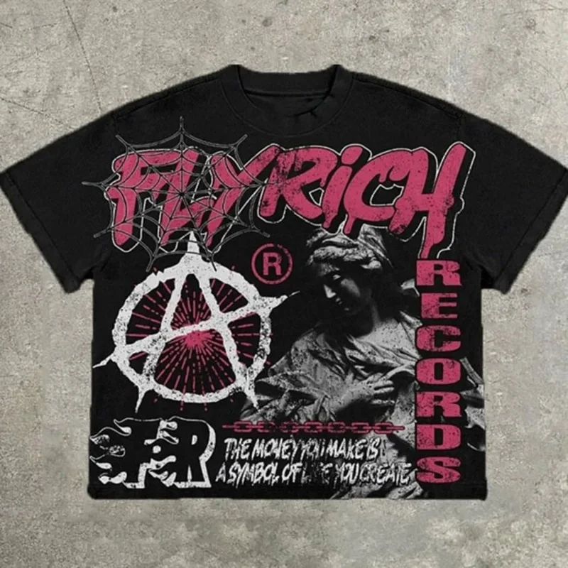 Aonga Vintage Oversize Tshirt Streetwear Women Tops Y2K Vintage FlyRich 2019 World Graphic Print 100% Cotton T-Shirt Men Short Sleeves aonga