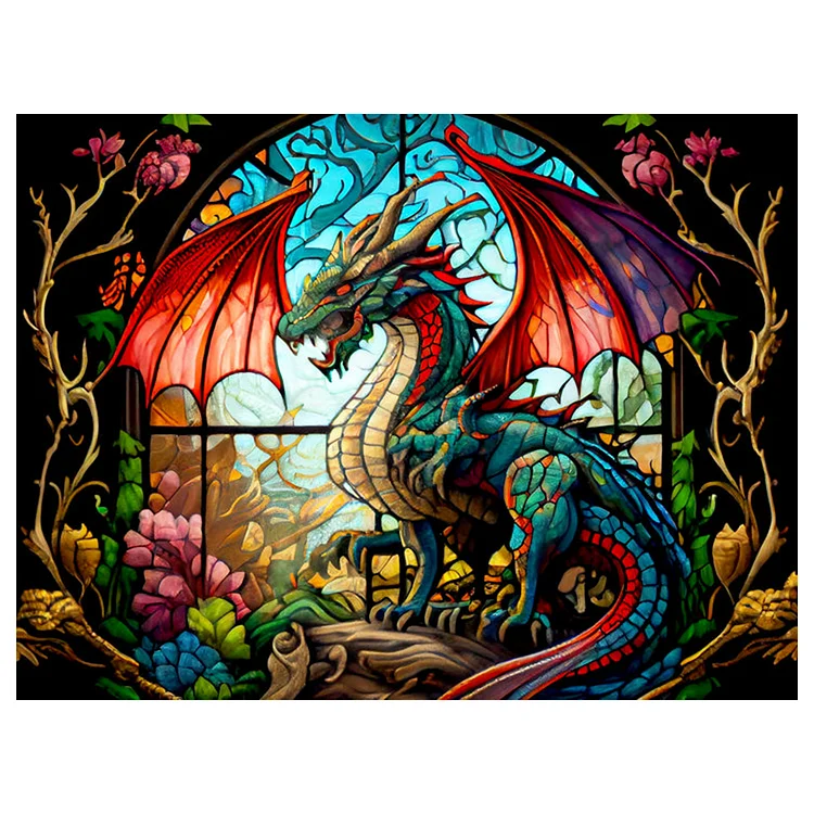 【Huacan Brand】Glass Art - Dragon  11CT Stamped / Counted Cross Stitch 60*45CM(23.62*17.72in)