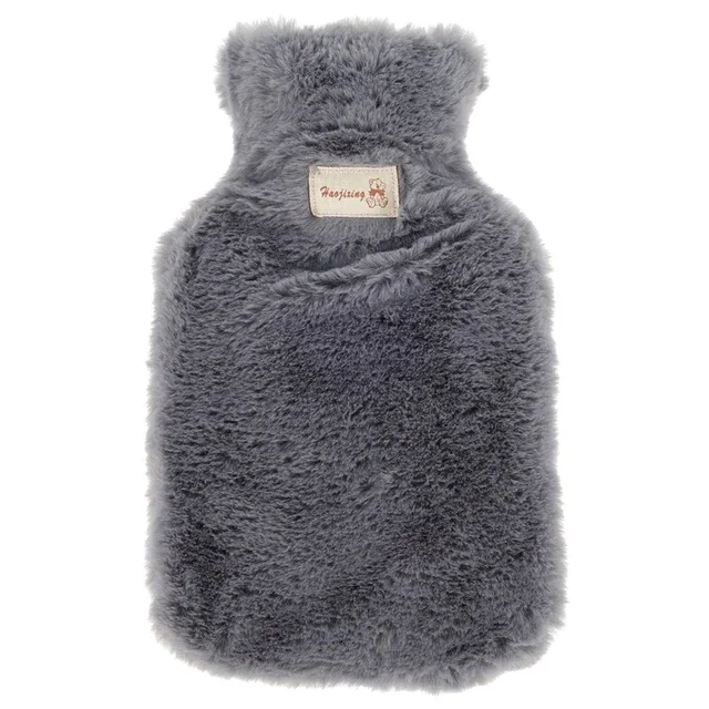 Plush Faux Fur Hand Warmer Winter Hot Water Bottles Pure Natural Rubber Cosy Grey Cover Back Neck Waist Hand Bed Warm