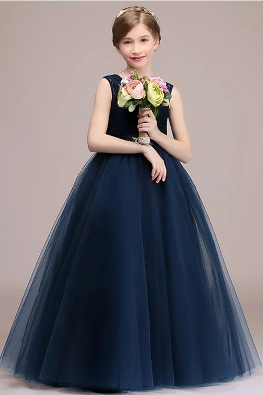  Hellodresses Jewel Illussion Neck Sleeveless Flower Girl Dress with Tulle lace