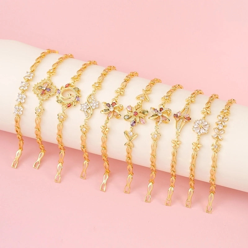 Minimalist Flower Copper Inlay Zircon Bracelets