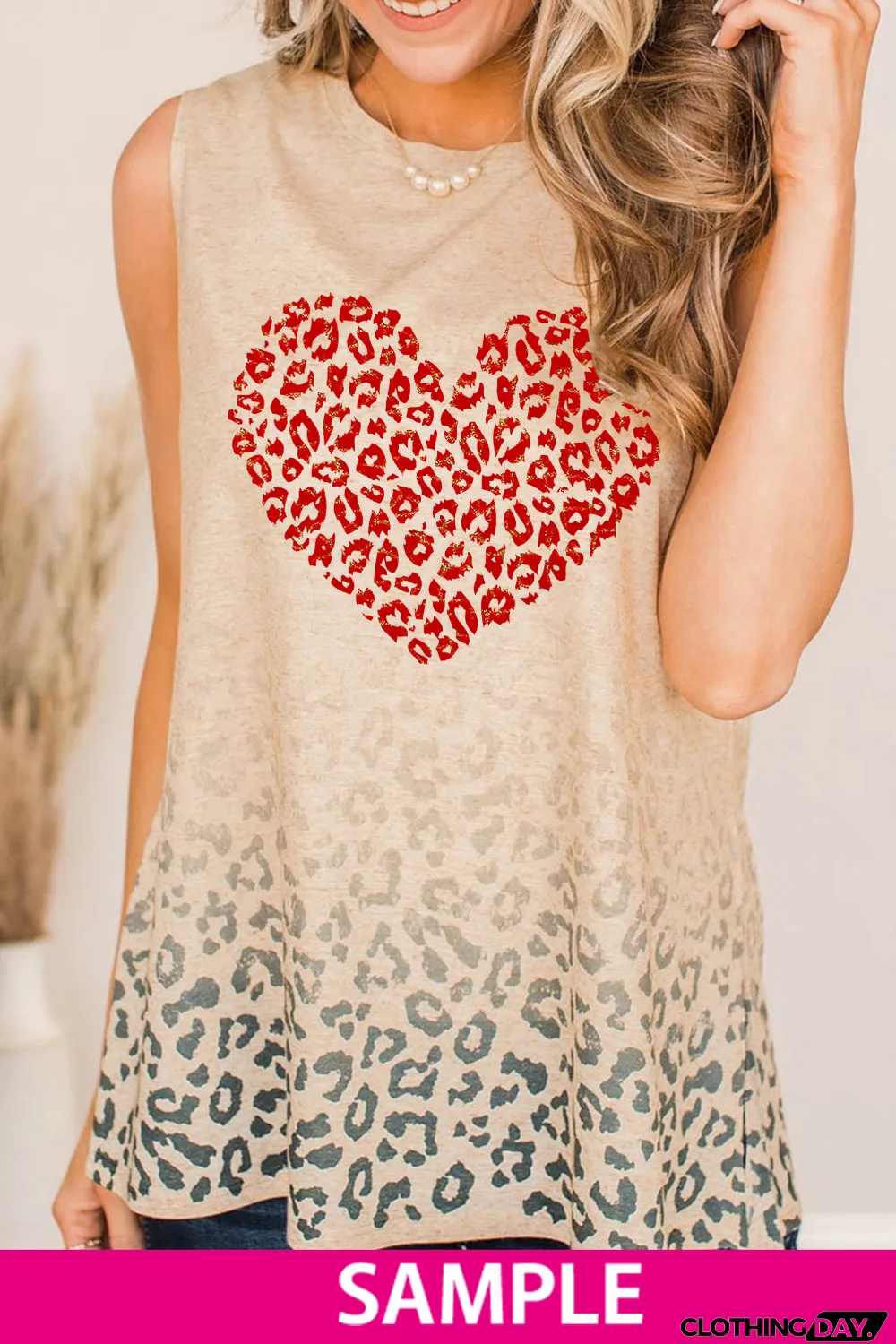 Blank Apparel - Apricot Gradient Leopard Print Tank Top