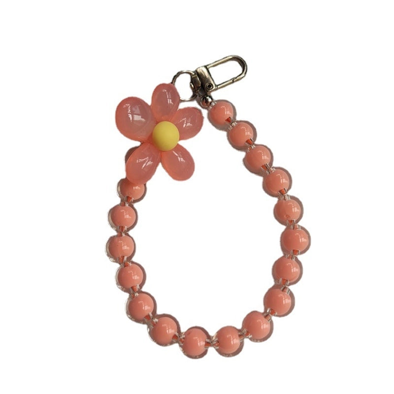 Summer Pastoral Style Beaded Mobile Phone Chain Transparent Candy Bead Chain Bracelet Flower Jewelry Earphone Case Pendant Bag