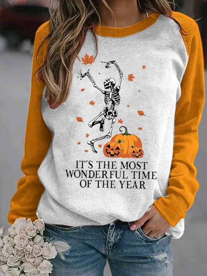 🔥Buy 3 Get 10% Off🔥Women's It's The Most Wonderful Time of The Year Fall Drinking Skull Pumpkin Sweatshirt