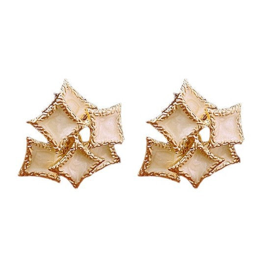French Vintage Quadrilateral Geometric Alloy Oil Dripping Earrings