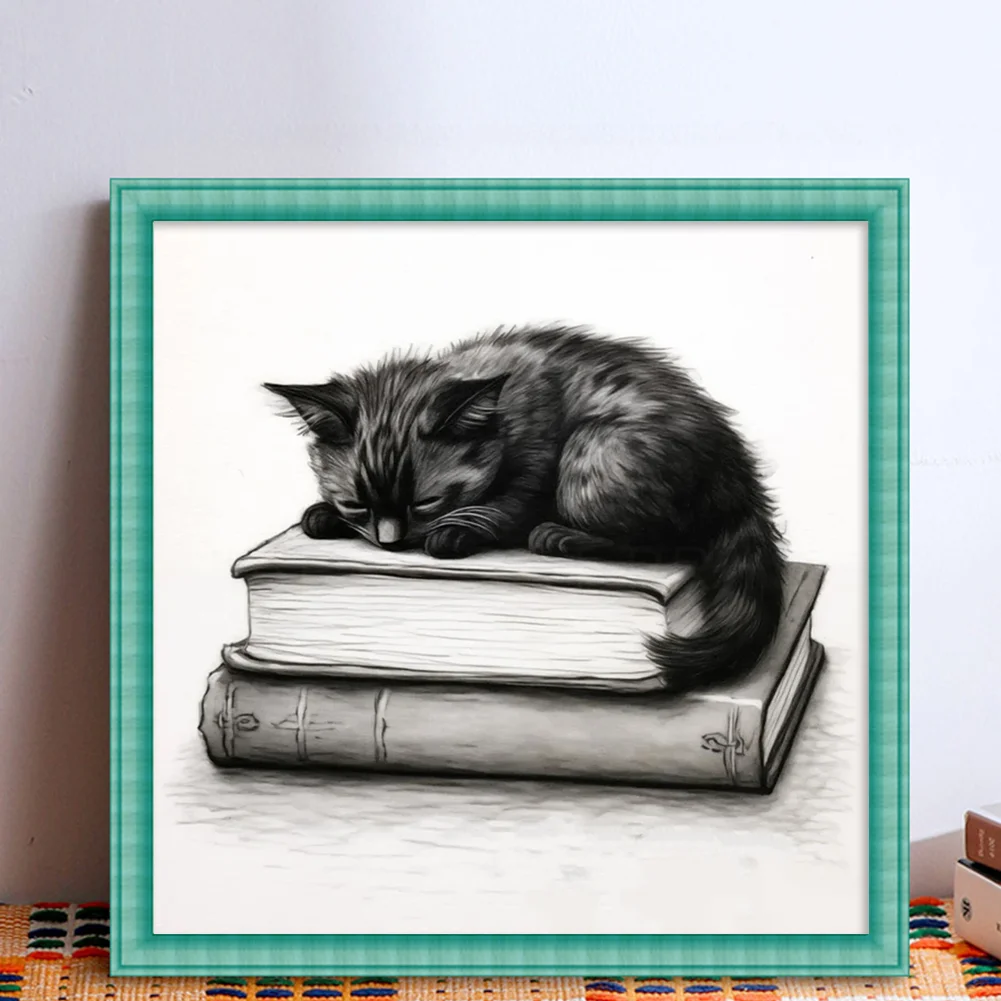 11CT Full Stamped Cross Stitch - Book Black Cat(Canvas|40*40CM)