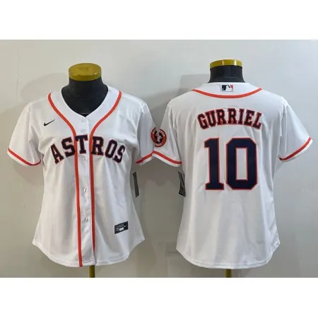Women's Houston Astros #10 Yuli Gurriel White With Patch Cool Base Stitched Baseball Jersey(Run Small) QVWY