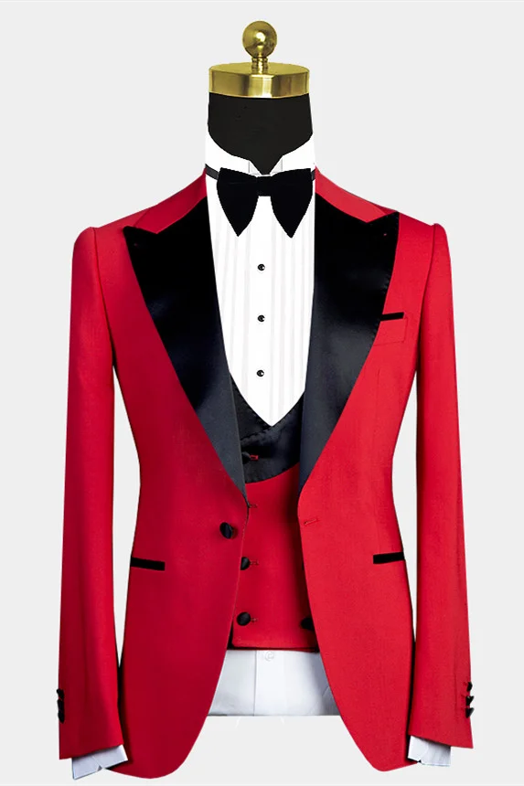 Davis Red Peaked Lapel Easy Fit  Men Suit with Black Lapel