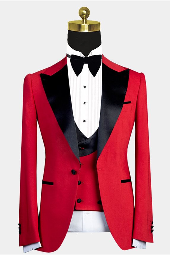 Slim Fit Popular Red Peaked Lapel Men Suit with Black Lapel | Ballbellas Ballbellas