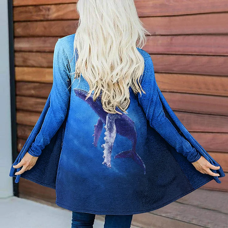 Vefave Casual Whale Print Long Sleeve Cardigan