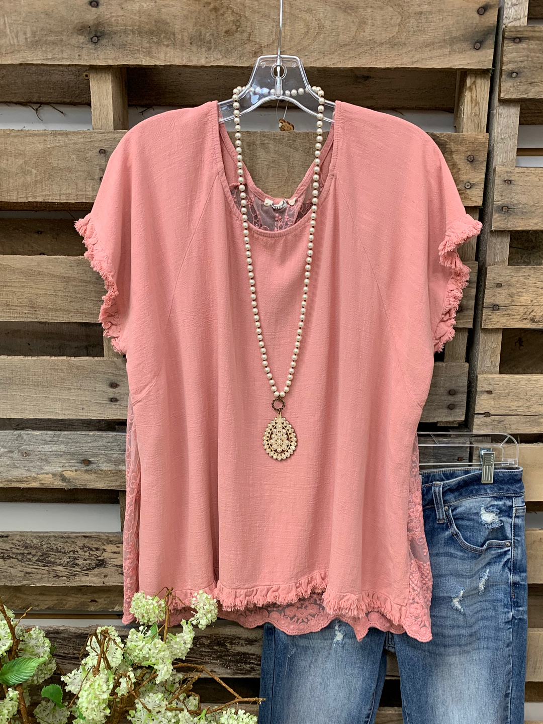 Ladies casual lace stitching short-sleeved top