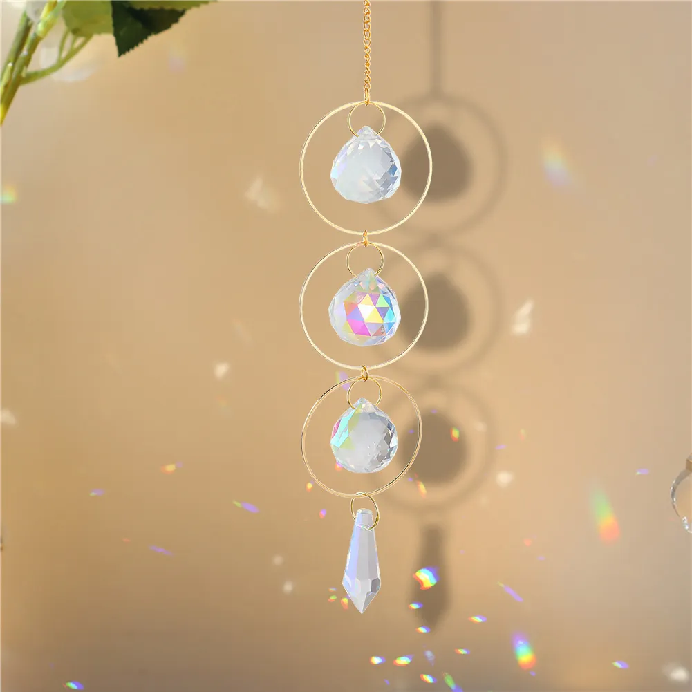 1/5pcs Hanging Moon Sun Heart Ball Light Catcher Crystal Outdoor Wind Chime