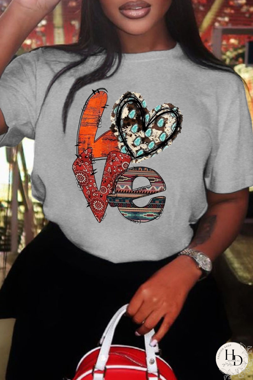 Black Casual Daily Print Patchwork Letter O Neck T-Shirts