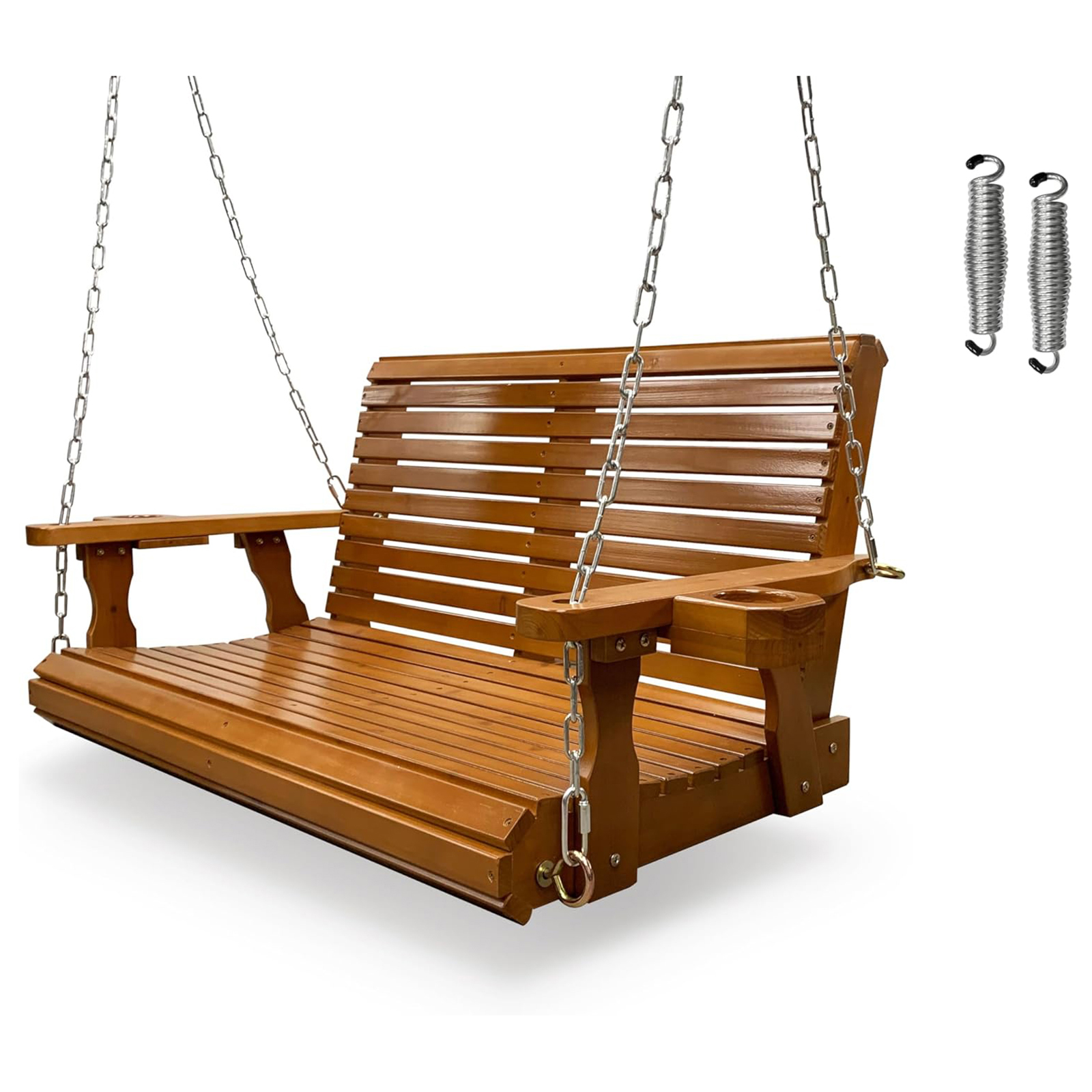 Wooden Cedar Tone Porch Swing with Cup Holder -  4FT Extra Large 