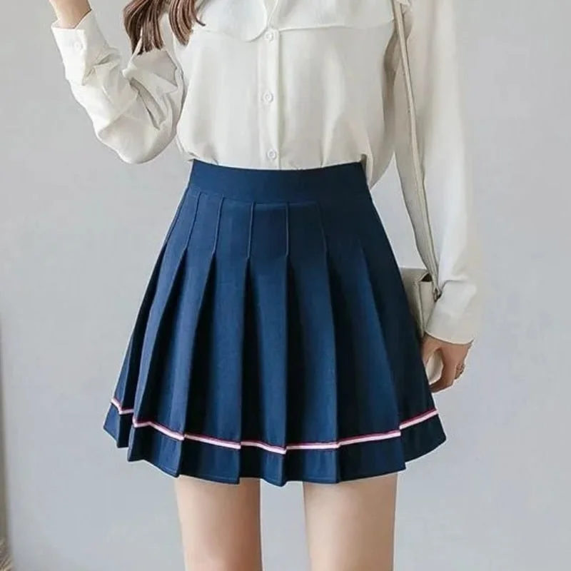 Zoki Fashion Striped Women Pleated Skirt High Waist Zipper Summer JK Girls Dancing Mini Skirt Korean Sweet Summer Black Skirts