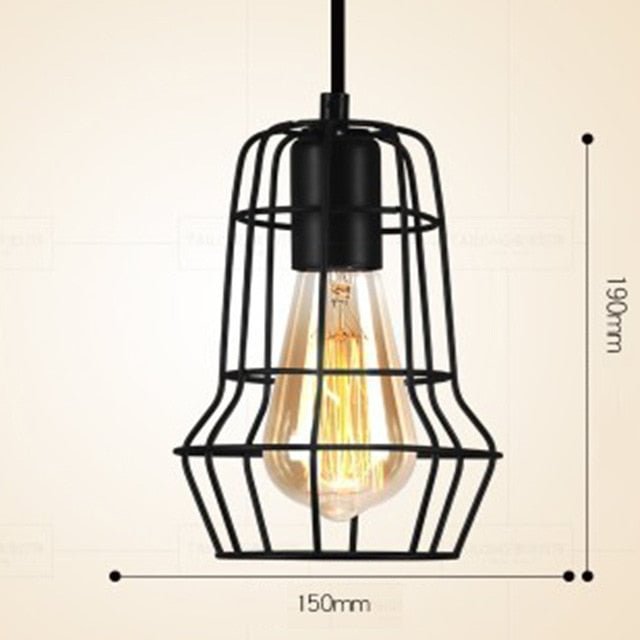 LED Indoor E27Modern Cage Pendant Light Iron Minimalist Retro Scandinavian Loft Pendant Lamp Metal Hanging RestaurantLamp