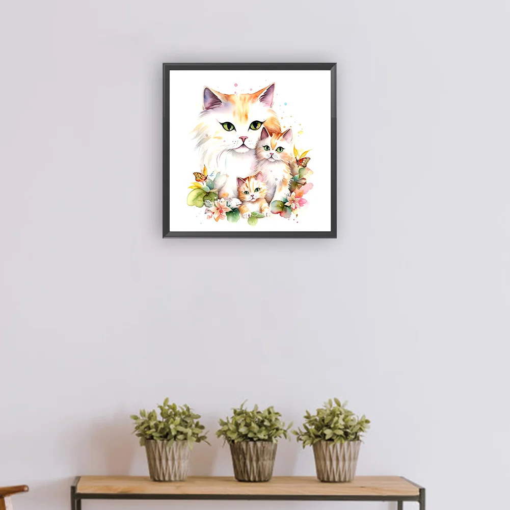 Full Round Diamond Painting 30*30cm - Cat Family
