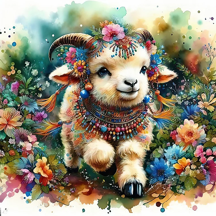 Indian Colorful Feathered White Sheep 40*40CM (Canvas) Full Round Drill Diamond Painting gbfke