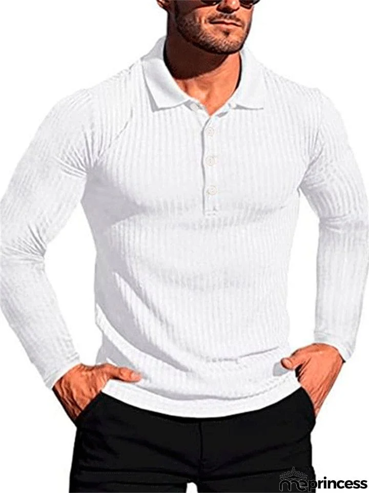 Men's Solid Stretch Vertical Stripe Slim Knit Polo Shirts