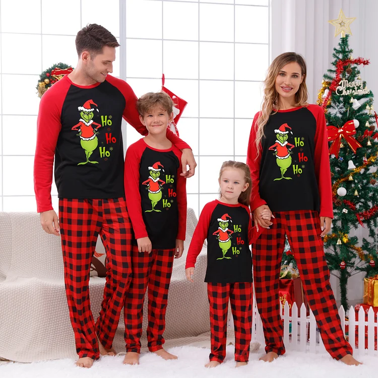 Christmas Grinch 'Ho Ho Ho' Print Matching Family Pajamas Set