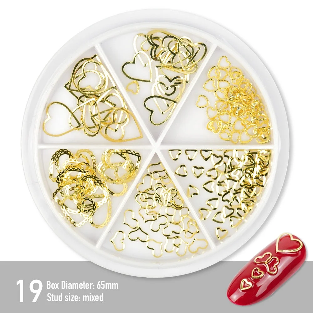 [Beautizon] 6 Grids Mixed Steel Studs Stars moons triangles Charms Nails DIY Accessories Nail Decoration Nail Art Rhinestones