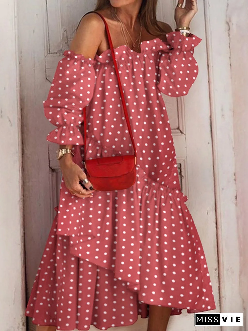 VONDA Summer Robe Sexy Off Shoulder Party Dress Women Long Sleeve Irregular Hem Lace Pleated Bohemian Beach Midi Sundress