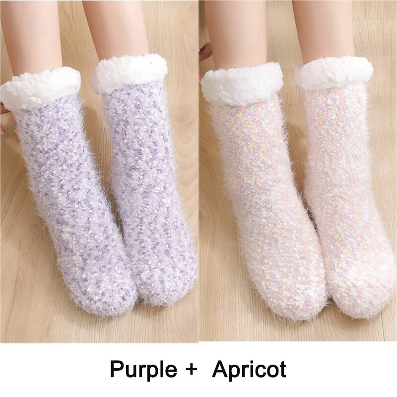2PCS Warm Floor Socks Women Winter Socks Thick Plush Non-slip Female Sleeping Home Sox Christmas Gifts Harajuku Design for Girls
