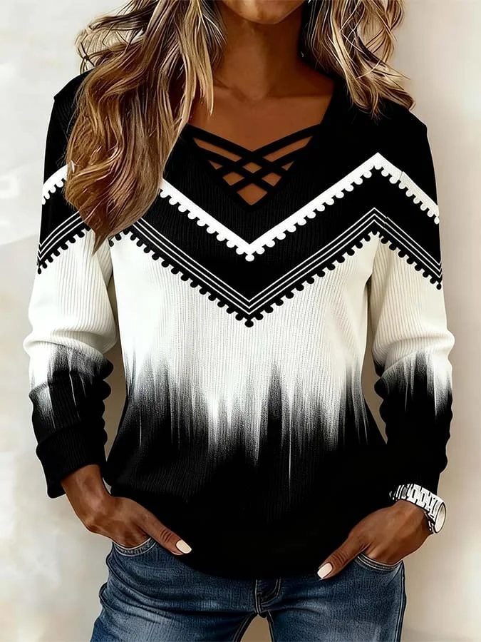 Women'S Casual Printed Long-Sleeved Top 