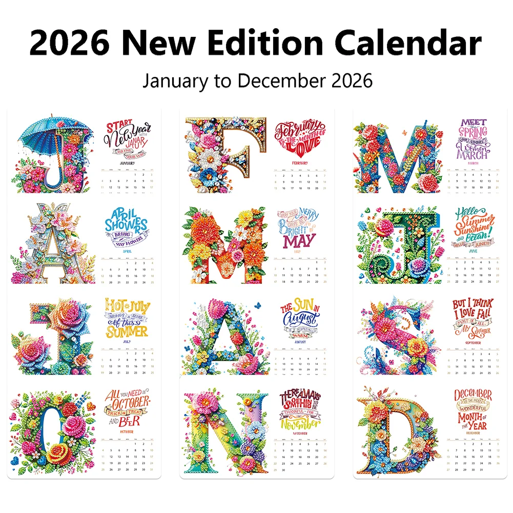 2026 Calendar Diamond Painting Kit DIY Diamond Art Desk Calendar for Home Office