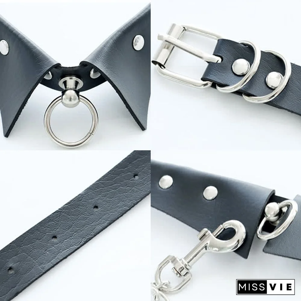 Punk Collar Design Leather Chocker With Hauling Chain