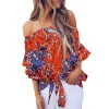 Women's Summer New Sexy One-shoulder Printed Top