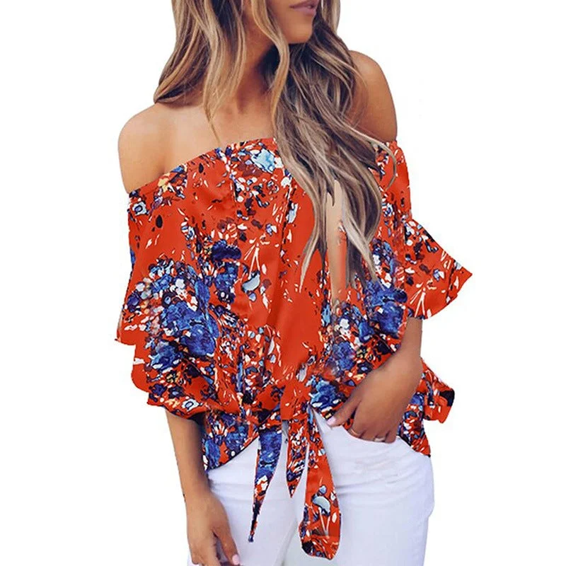 Women's Summer New Sexy One-shoulder Printed Top