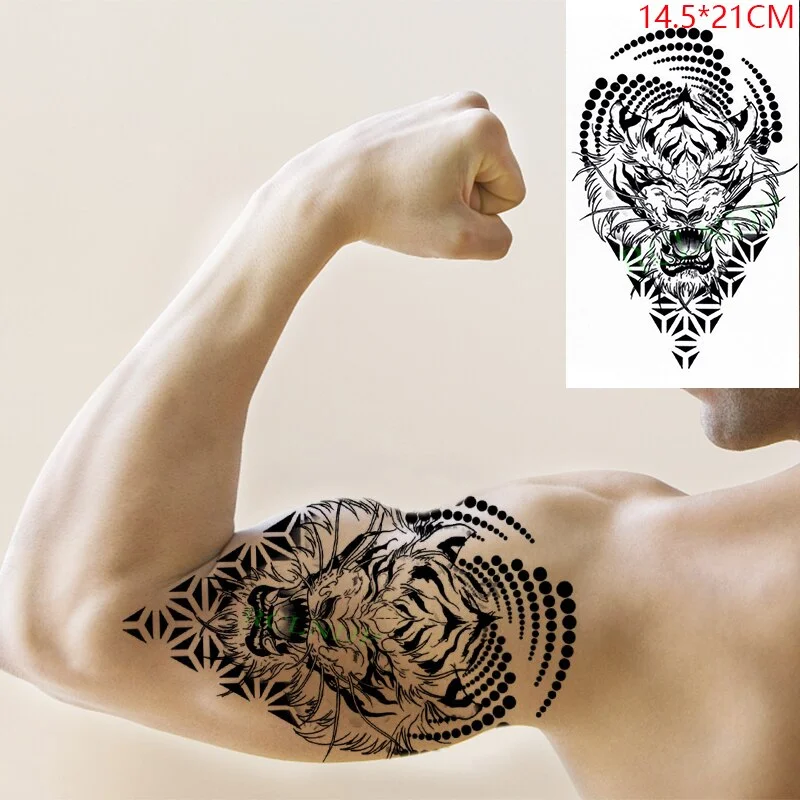 Sdrawing Temporary Tattoo Sticker Red Rose Dragon Lion Tiger Animal Tatto Stickers Flash Tatoo Fake Tattoos for Men Women