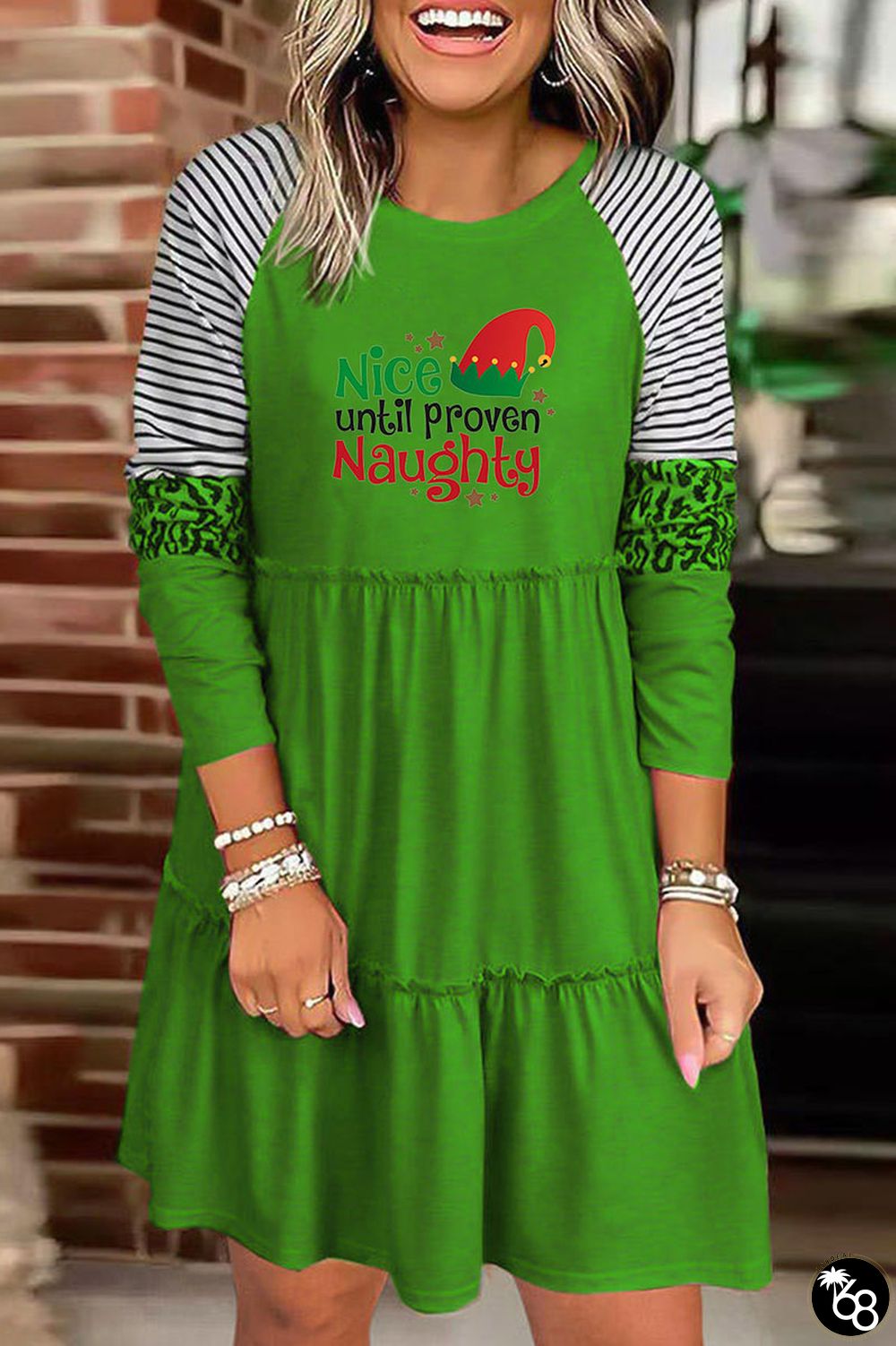 Mint green Casual Print Patchwork O Neck Straight Dresses | 168DEAL