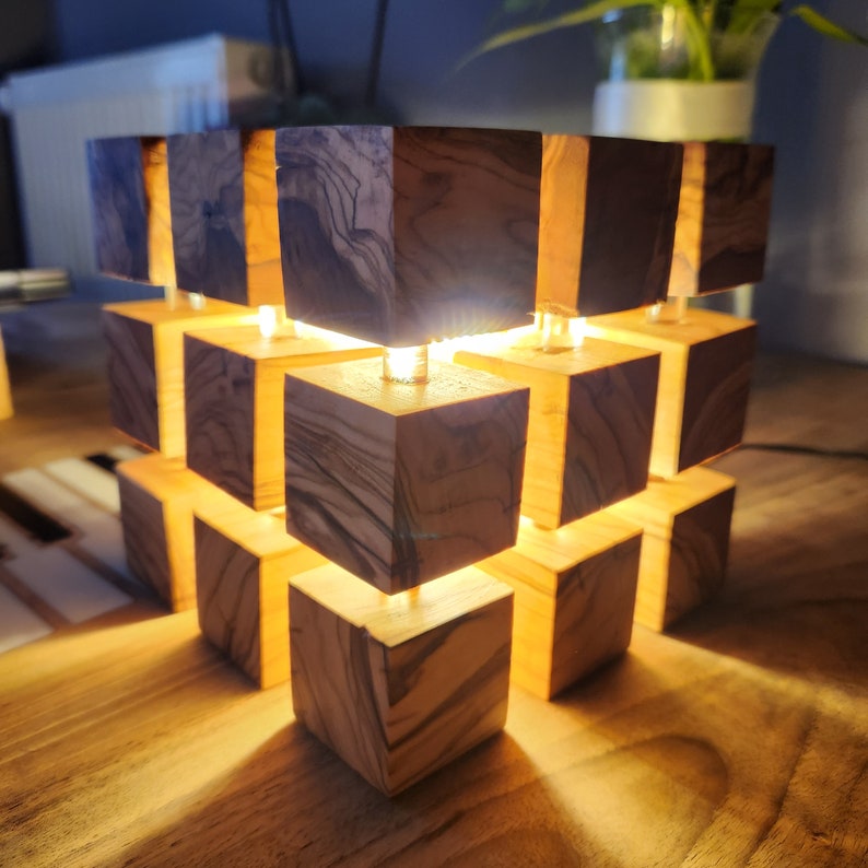 Costum made Olive Wooden Led Night Lamp, Wooden Desk Lamp, Nightstand Lamp, Ambience Lamp, Table Lamp, Night Light, Unique One of a Kind image 3