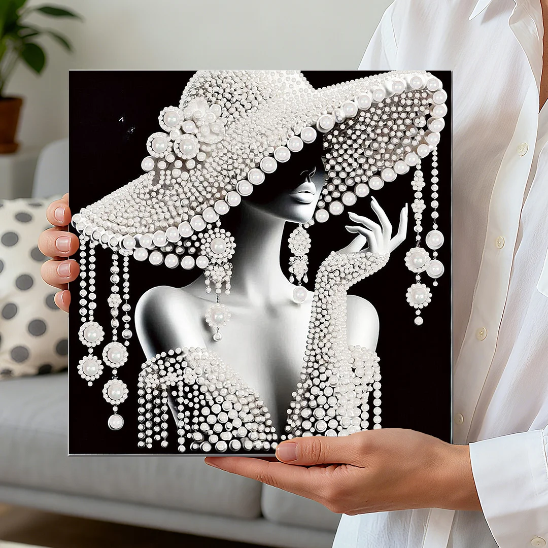 Lady - DIY Pearl Diamond Art Kit With Frame 30*30cm