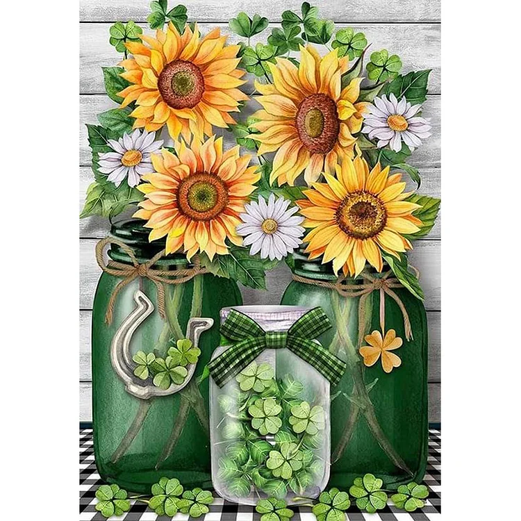 【Huacan Brand】Sunflower And Clover Vase 11CT Stamped Cross Stitch 40*55CM