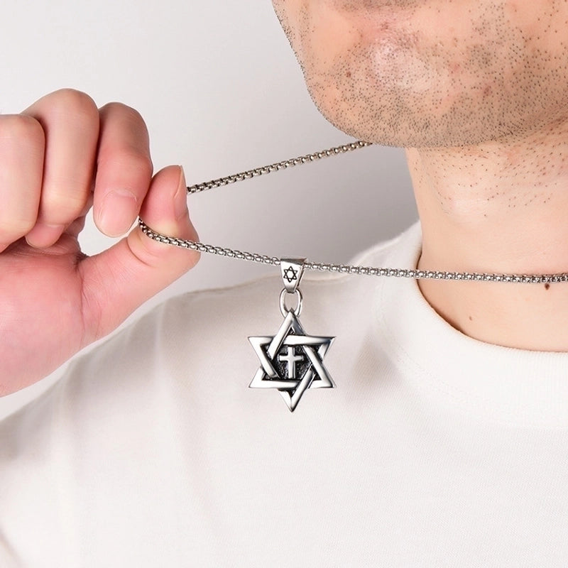 Hip-hop Hexagram Titanium Steel Men’s Charms Pendant Necklace