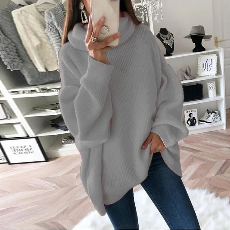 Casual Loose Solid Color Turtleneck Knitted Sweater