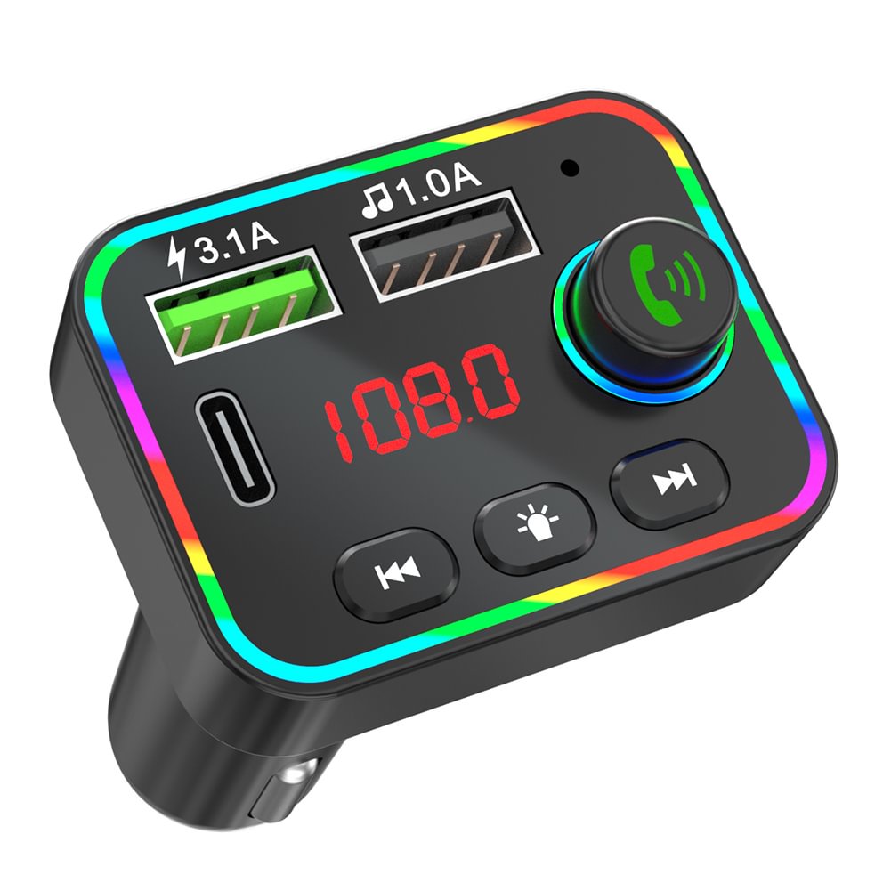 F Bluetooth Fm Transmitter For Car Rgb Backlit Hands Free Usb C Pd Charger