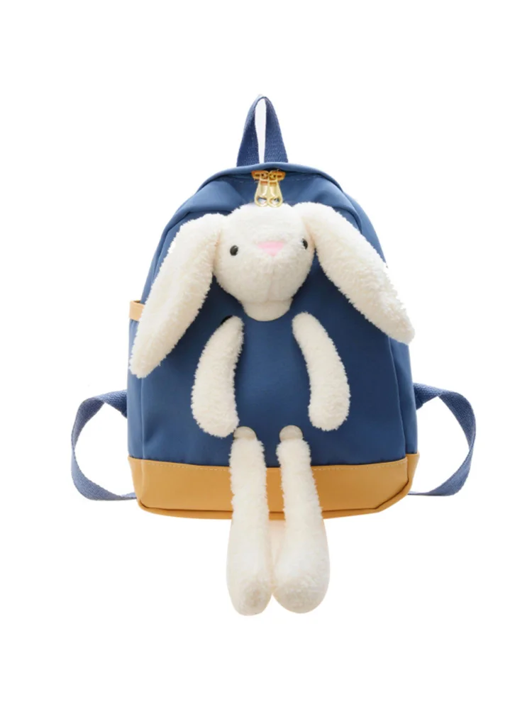 Cute Kids Cartoon Bunny Backpack Kindergarten Canvas Large Knapsack (Blue)