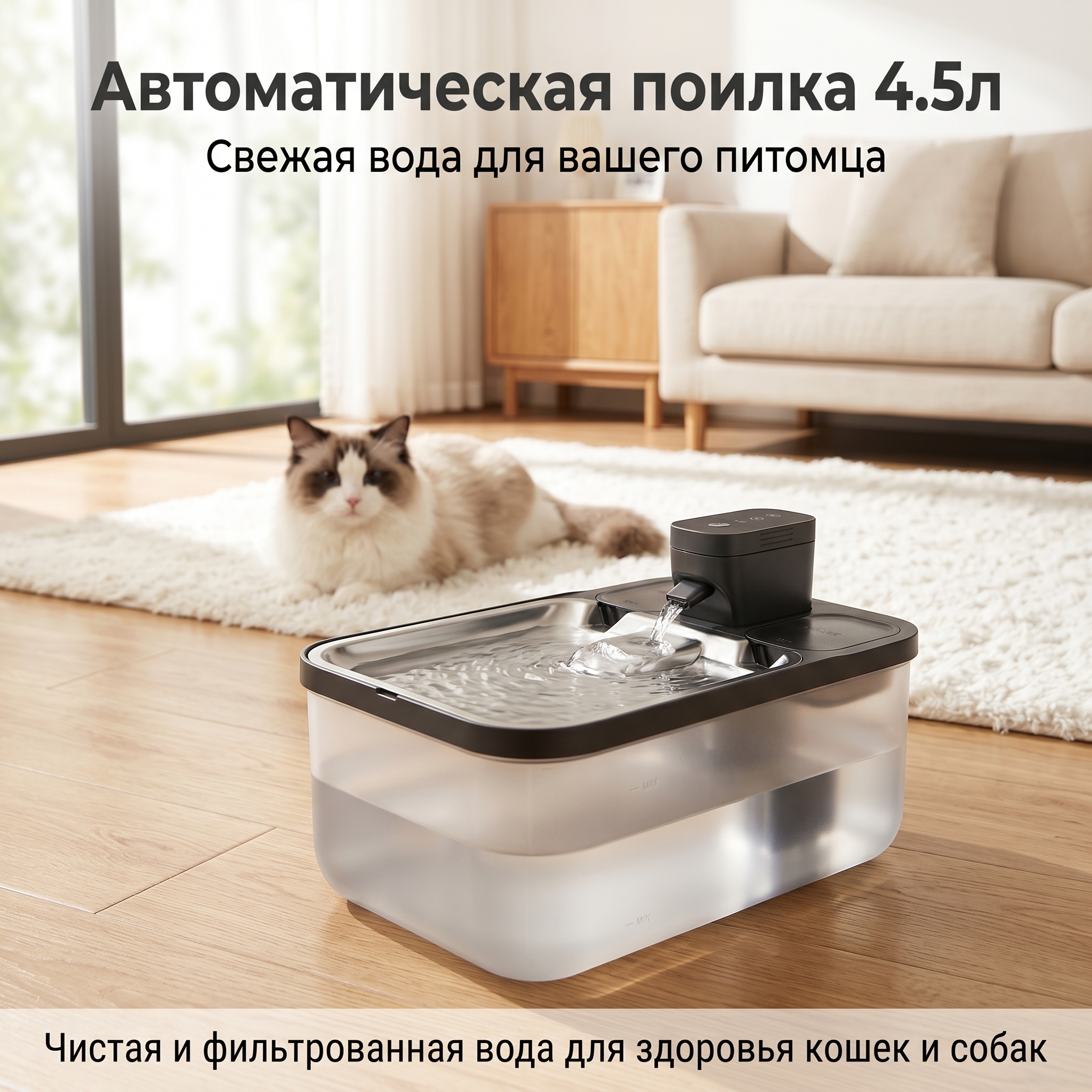 GOPET&reg; Фонтан-поилка с подогревом &mdash; беспроводной автоматический диспенсер с циркуляцией воды большой емкости для кошек и собак