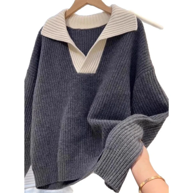 Athvotar Athvotar Version Of Autumn And Winter Breeze High Sense Of The New Bottom Knitted Shirt Languid Jacket Soft-Creinating Sweater Top Coloring Large Size Women's Clothing