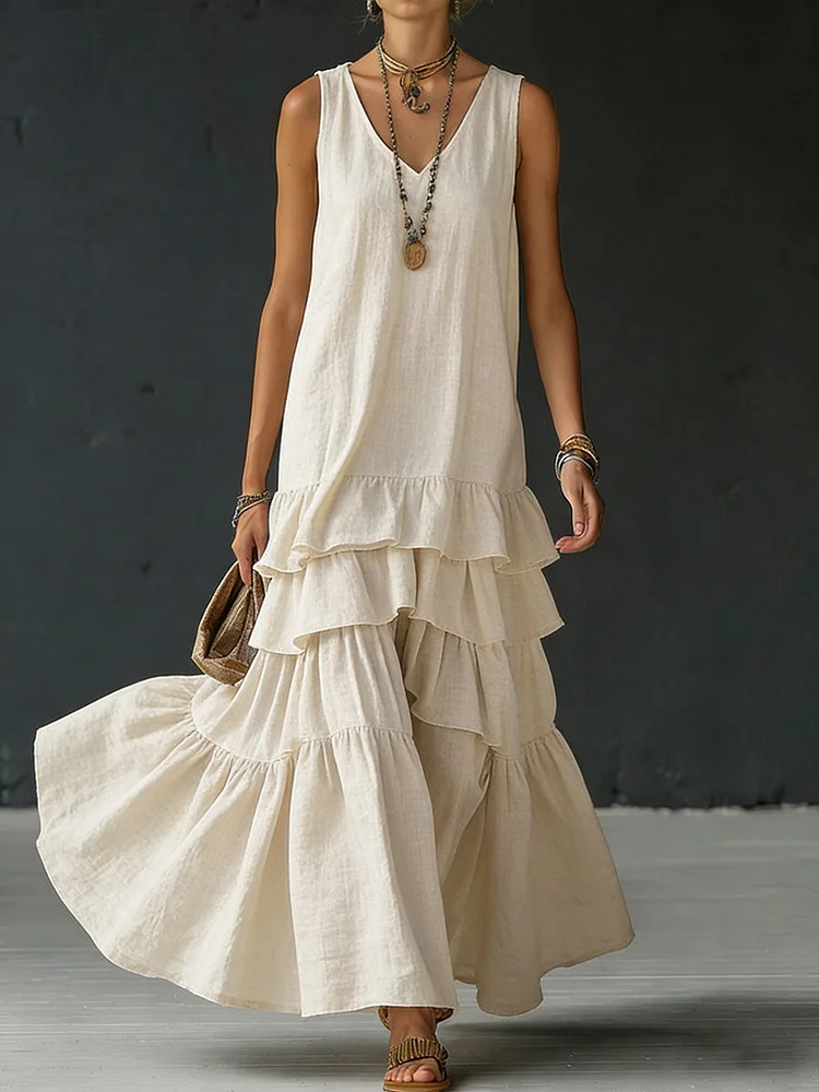 Women's Cotton And Linen Loose-fitting Solid Color Vest Dress