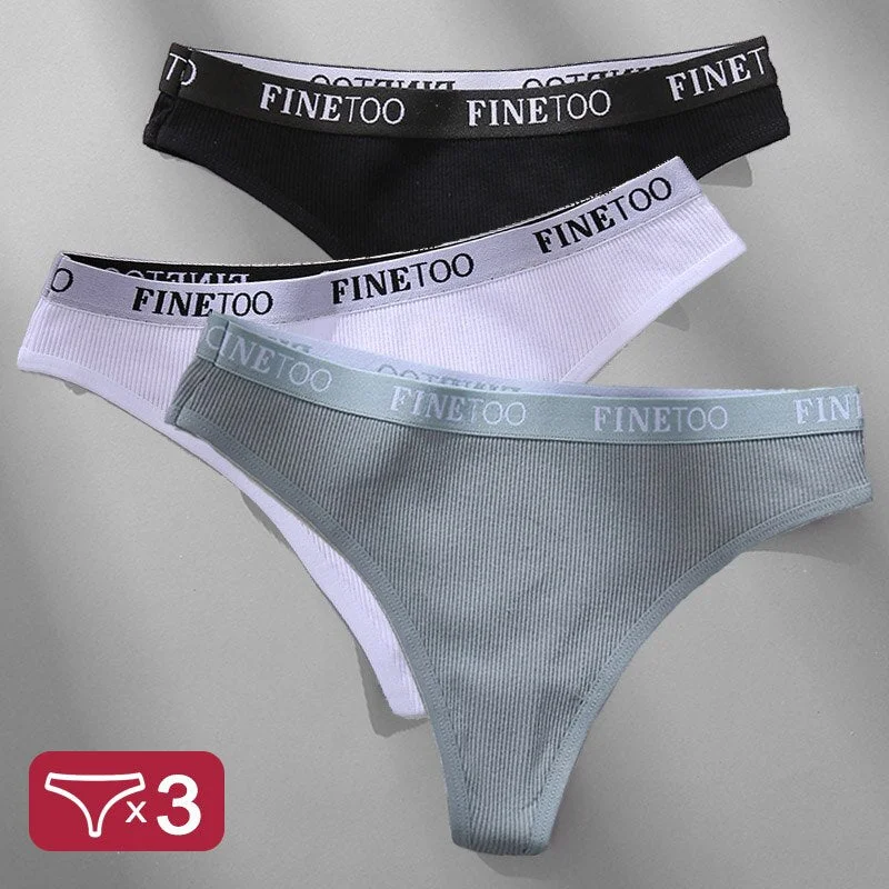 3PCS/Set Women's Panties Cotton Lingerie Female Underpants Sexy Briefs Thong G-String Finetoo Design Intimates T-back Pantys