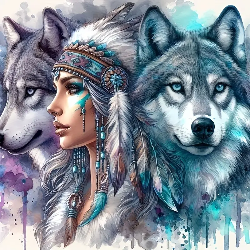 DIY Painting By Numbers Woman and Wolf 40cm*40cm