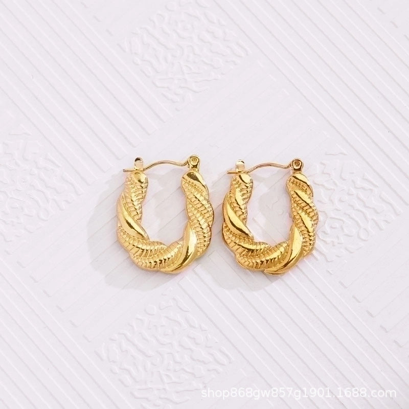 1 Pair Vintage Style U Shape Geometric Heart Shape Plating 304 Stainless Steel None 18K Gold Plated Hoop Earrings