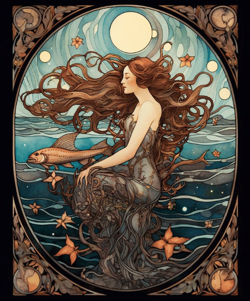 Mermaid Nouveau-Full Round/AB Diamond Painting-40*50CM(Canvas)